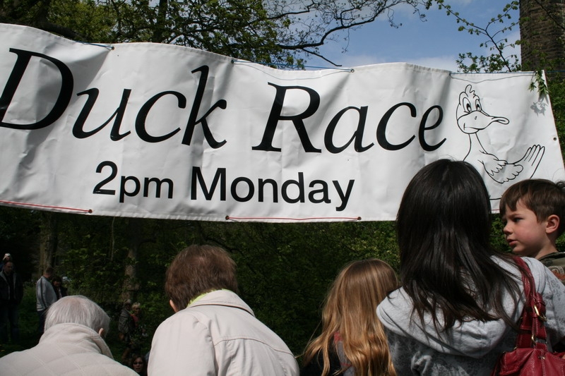 Duck Race banner in Carleton, North Yorkshire, announcing the event.